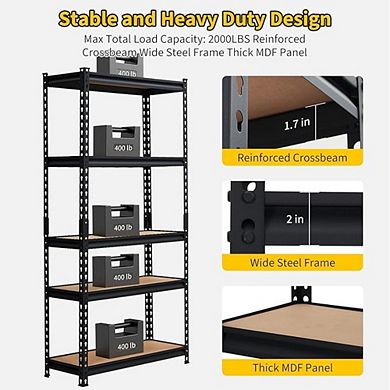 5-Tier Metal Adjustable Storage Shelving Unit, 2000 LBS Heavy-Duty Garage Shelve
