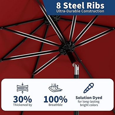9' Outdoor Patio Umbrella - Table Umbrella 360 ° Adjustable Crank Lift Tilt Push Button