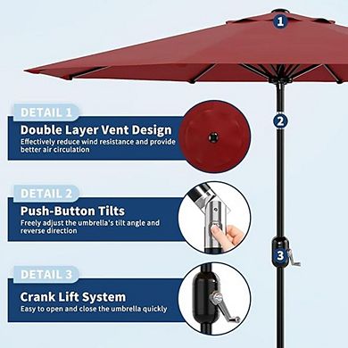 9' Outdoor Patio Umbrella - Table Umbrella 360 ° Adjustable Crank Lift Tilt Push Button