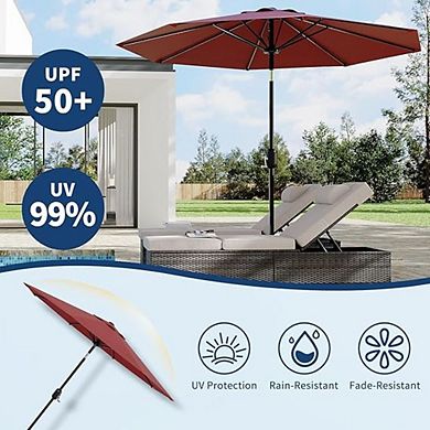 9' Outdoor Patio Umbrella - Table Umbrella 360 ° Adjustable Crank Lift Tilt Push Button