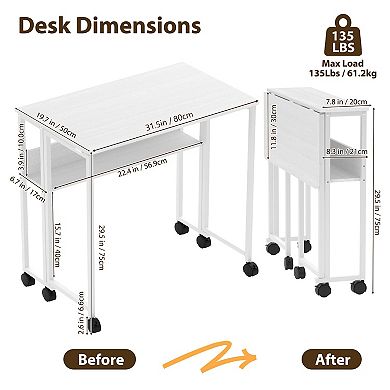 ANIXOL Folding Rolling Desk with Shelf