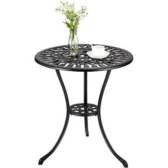 23.4" Cast Aluminum Bistro Table Umbrella Hole, Antique Tulip Finish