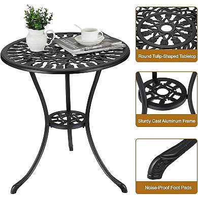 23.4" Cast Aluminum Bistro Table Umbrella Hole, Antique Tulip Finish