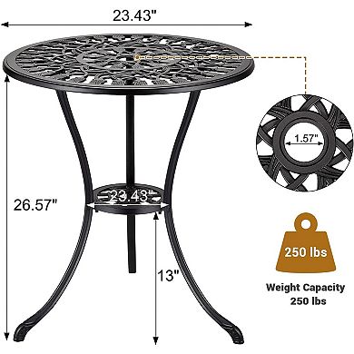 23.4" Cast Aluminum Bistro Table Umbrella Hole, Antique Tulip Finish