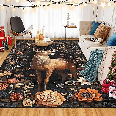 ANIXOL Christmas Elk Washable 6' x 9' Area Rug