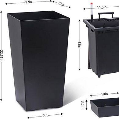 2-Pack 22.5" Tall Outdoor Planters with Drainage & Water Level Monitor