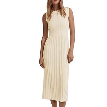 Women’s Ribbed Knit Crewneck Bodycon Midi Dress