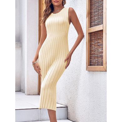 Women’s Ribbed Knit Crewneck Bodycon Midi Dress