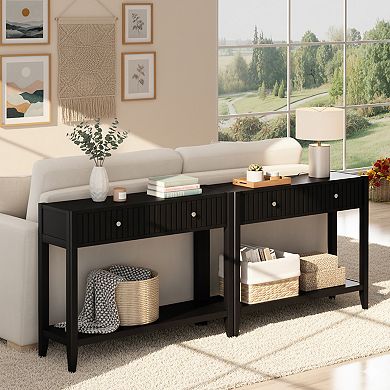 Homy Casa Console Table with Drawers and Storage Shelf, Narrow Entryway Sofa Table