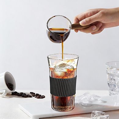 2 Pack 16 oz Glass Iced Coffee Tumbler with Straw & Sleeve