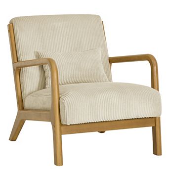 Homy Casa Corduroy Lounge Chair with Solid Wood Frame for Living Room or Bedroom