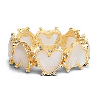 JS Jessica Simpson Heart Gold-Tone Stretch Bracelet with Rhinestone Embellishments