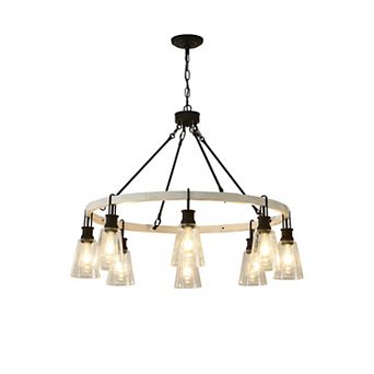 Farmhouse Wagon Wheel Chandelier Rustic Light Fixture with Glass Shade Large Chandeliers