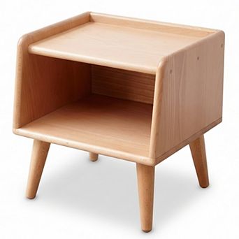Homy Casa Compact Bedside Nightstand with Open Shelf Storage, Rounded Solid Wood Design