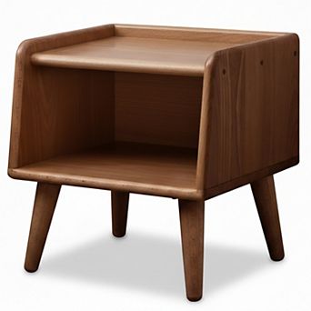 Homy Casa Compact Bedside Nightstand with Open Shelf Storage, Rounded Solid Wood Design