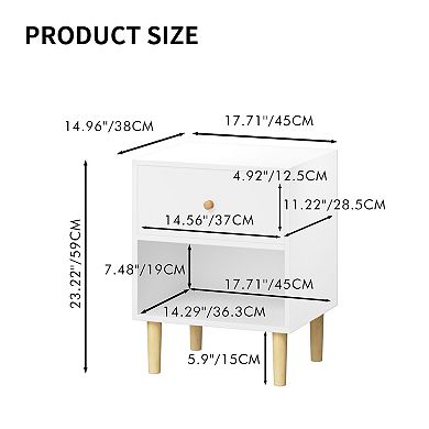 Homy Casa Wooden Nightstand with Drawer and Open Shelf