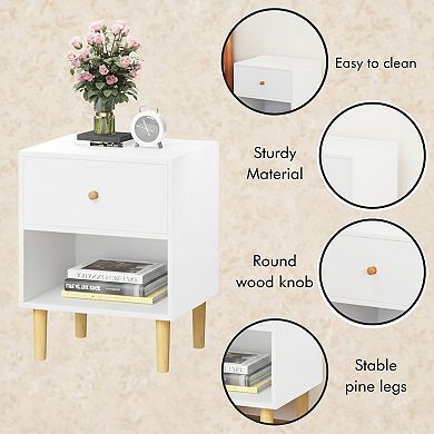 Homy Casa Wooden Nightstand with Drawer and Open Shelf