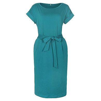 Women’s Casual Office Pencil Dress with Belted Waist