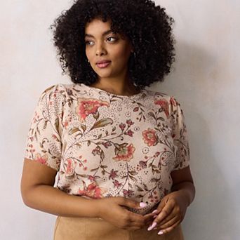 Plus Size LC Lauren Conrad Floral Print Short Sleeve Sweater
