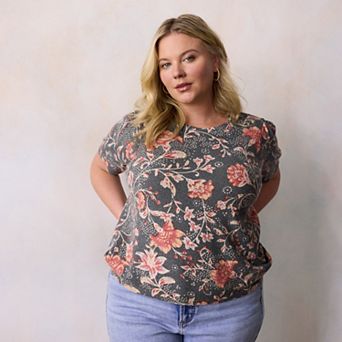 Plus Size LC Lauren Conrad Floral Print Short Sleeve Sweater