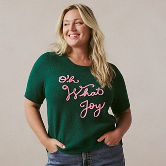 Plus Size LC Lauren Conrad Short Sleeve Soutache Sweater