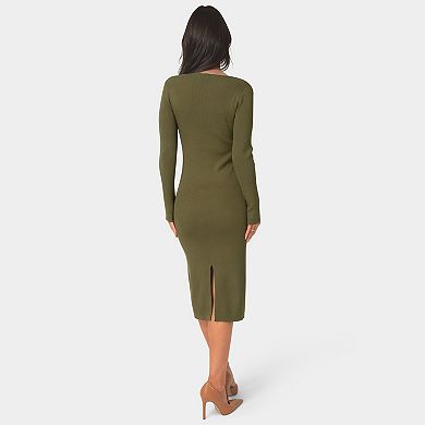 Women's bebe Long Sleeve V-Neck Midi Sweater Dress