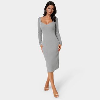 Women's bebe Long Sleeve V-Neck Midi Sweater Dress