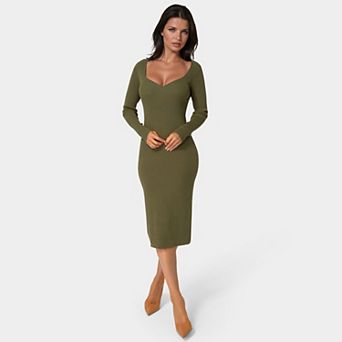 Women's bebe Long Sleeve V-Neck Midi Sweater Dress