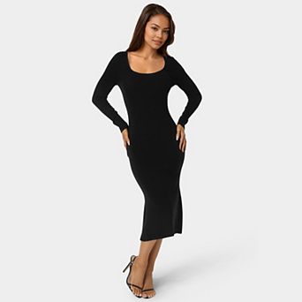 Women's bebe Long Sleeve Scoop Neck Sweater Dress