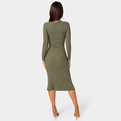 Women's bebe Button Front V-Neck Sweater Midi Dress