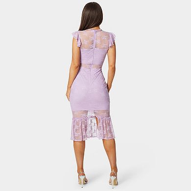 Women's bebe Illusion Lace Midi Dress