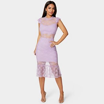 Women's bebe Illusion Lace Midi Dress