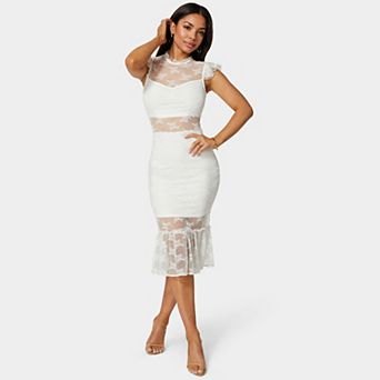 Women's bebe Illusion Lace Midi Dress