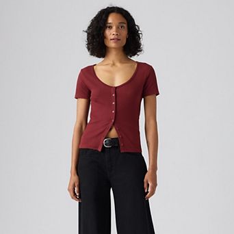 Women's Levi's® Ribbed Short-Sleeve Button-Up Top