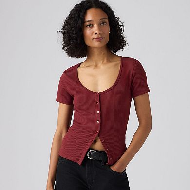 Women's Levi's® Ribbed Short-Sleeve Button-Up Top