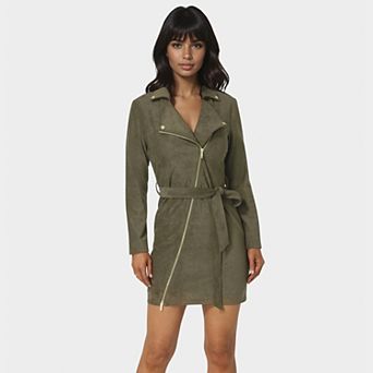 Women's bebe Faux Suede Moto Dress
