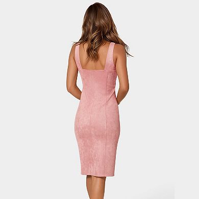 Women's bebe Faux Suede Zip Front Pencil Dress