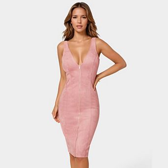 Women's bebe Faux Suede Zip Front Pencil Dress