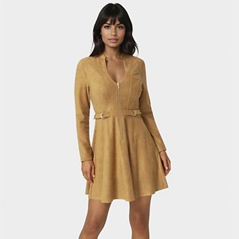 Women's bebe Fit & Flare Suede Mini Dress