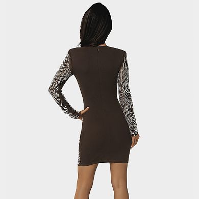 Women's bebe Embellished Illusion Mesh Mini Dress