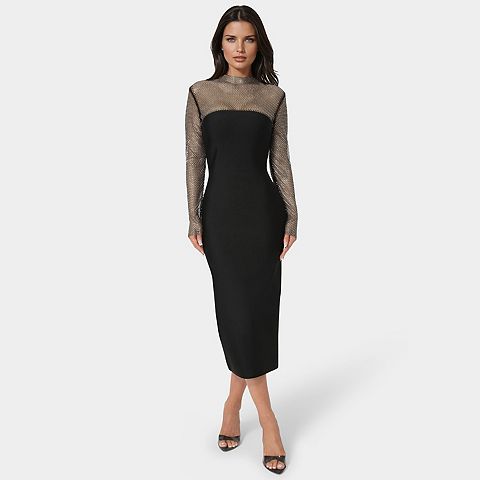 Женские платья bebe Women's bebe Bandage Midi Dress with Crystal Mesh