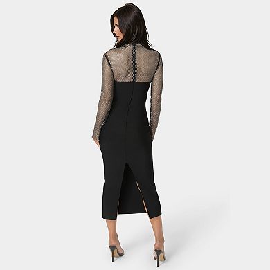 Women's bebe Bandage Midi Dress with Crystal Mesh