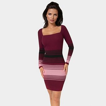 Women's bebe Stripe Ribbed Sweater Dress