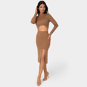 Women's bebe 2 pc Lurex Ribbed Cropped Knit Set