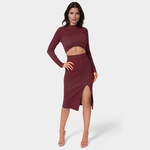 Женские платья bebe Women's bebe 2 pc Lurex Ribbed Cropped Knit Set
