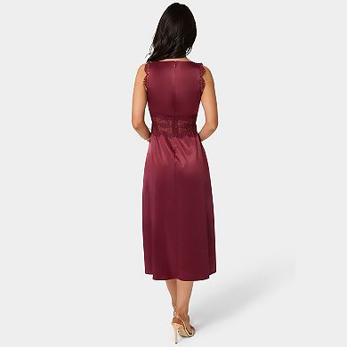 Women's bebe Satin Lace Insert Midi Dress