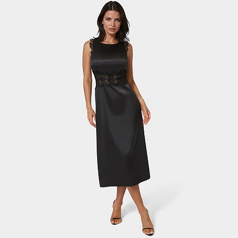 Женские платья bebe Women's bebe Satin Lace Insert Midi Dress
