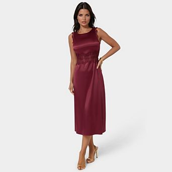 Women's bebe Satin Lace Insert Midi Dress
