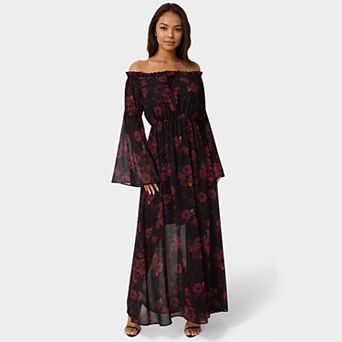 Women's bebe Off-the-Shoulder Bell Sleeve Maxi Dress