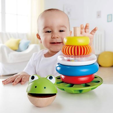 Hape Frog Wooden Ring Stacker Toy with Wobble Base
